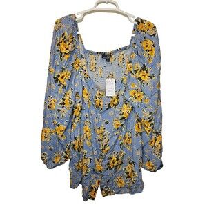 Suzanne Betro Square Neck Button Detail Floral Print Tunic Womens Size 1X NWT